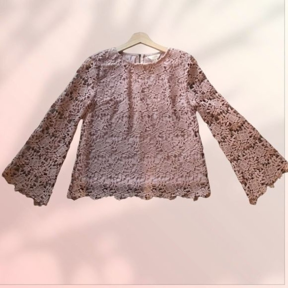 ADIVA Top Lace Pink Ball Long Sleeves Crochet Lined Size S